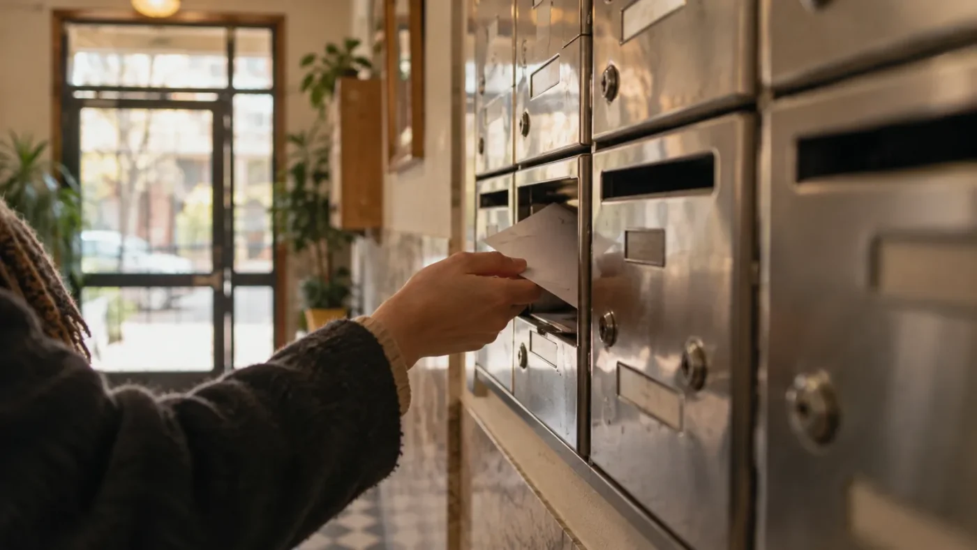 Bir apartman girişinde sıra sıra metal posta kutuları – Domain Nedir