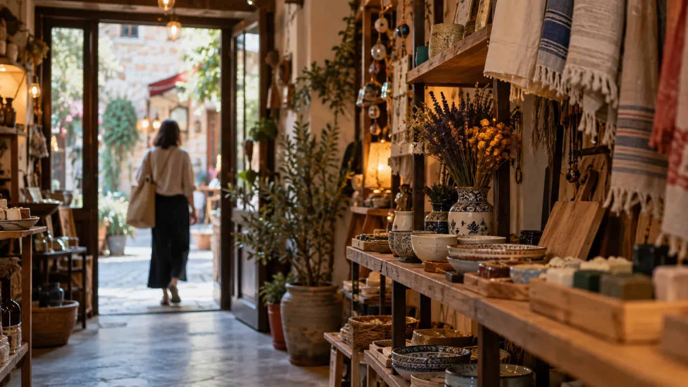 Bir butik mağazanın girişinde içeri bakıp geri dönen bulanık bir müşteri silueti – Bounce Rate Nedir