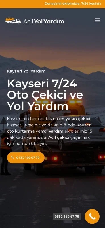 Acil Yol Yardım Kayseri mobil görünüm – A2A Dijital
