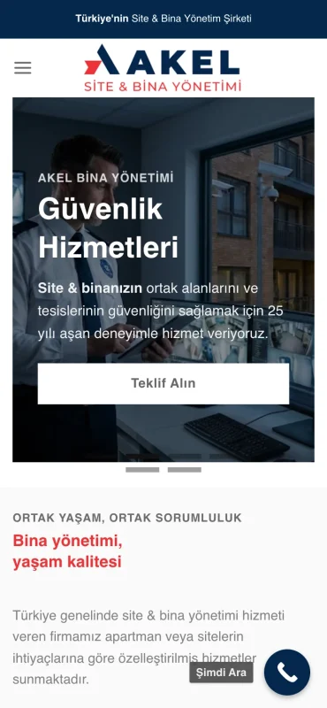 Akel Bina Yönetimi mobil görünüm – A2A Dijital