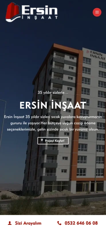 Ersin İnnşaat mobil görünüm – A2A Dijital