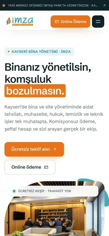 İmza Bina Yönetimi mobil görünüm – A2A Dijital