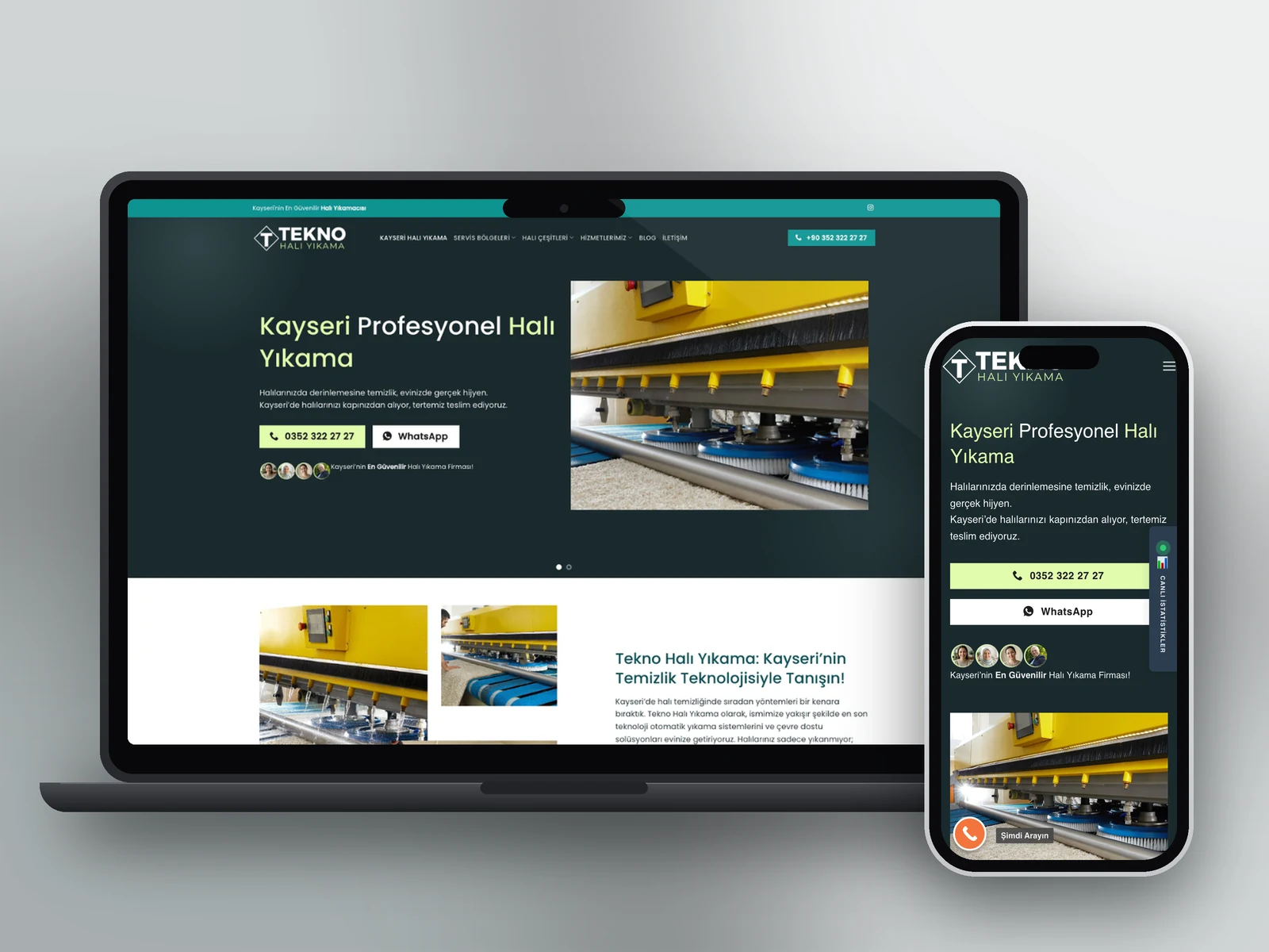Tekno Halı Yıkama web sitesi projesi – A2A Dijital