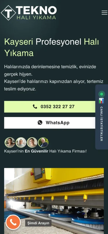 Tekno Halı Yıkama mobil görünüm – A2A Dijital