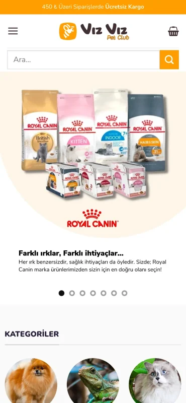 Vız Vız Pet Shop mobil görünüm – A2A Dijital